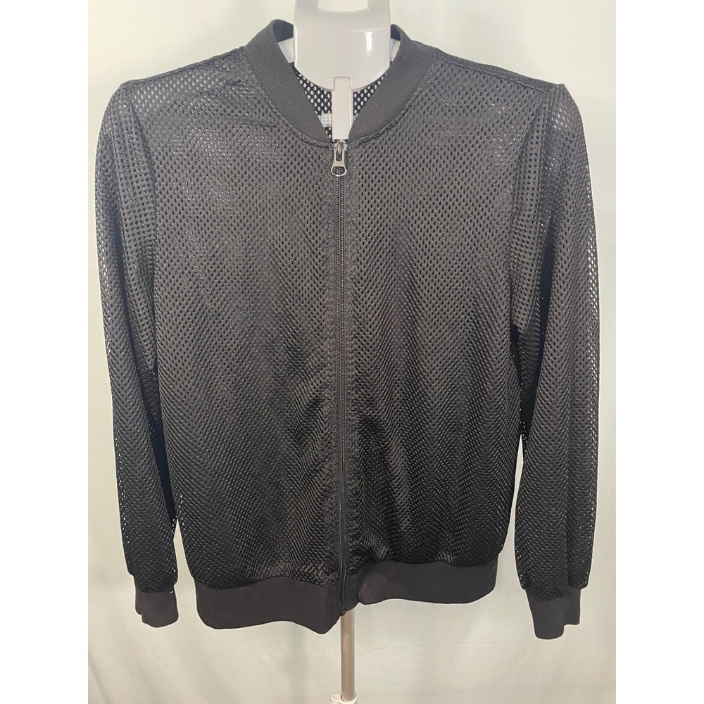 Womens Black Mesh‎ Bomber Jacket Full Zip Lightweight Athletic Activewear